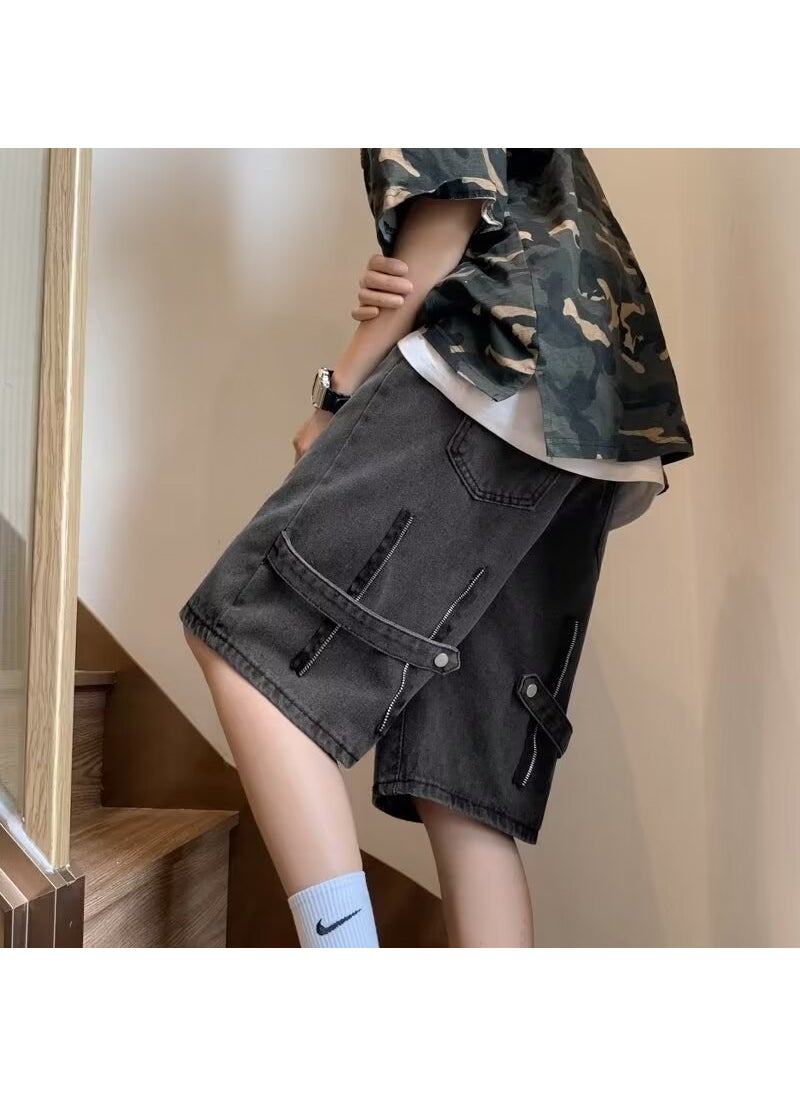 Unisex Denim Shorts Retro High Street Summer Black