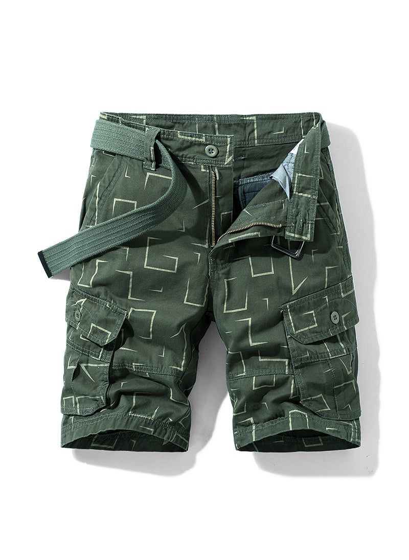 2024 Summer Mens Cargo Shorts Casual Straight-Leg Green