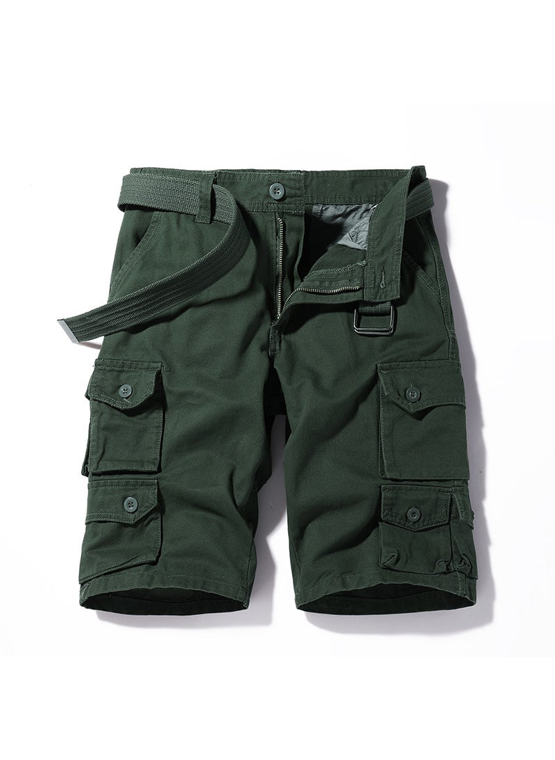 Mens Summer 2021 Multi-Pocket Washed Casual Shorts Army Green