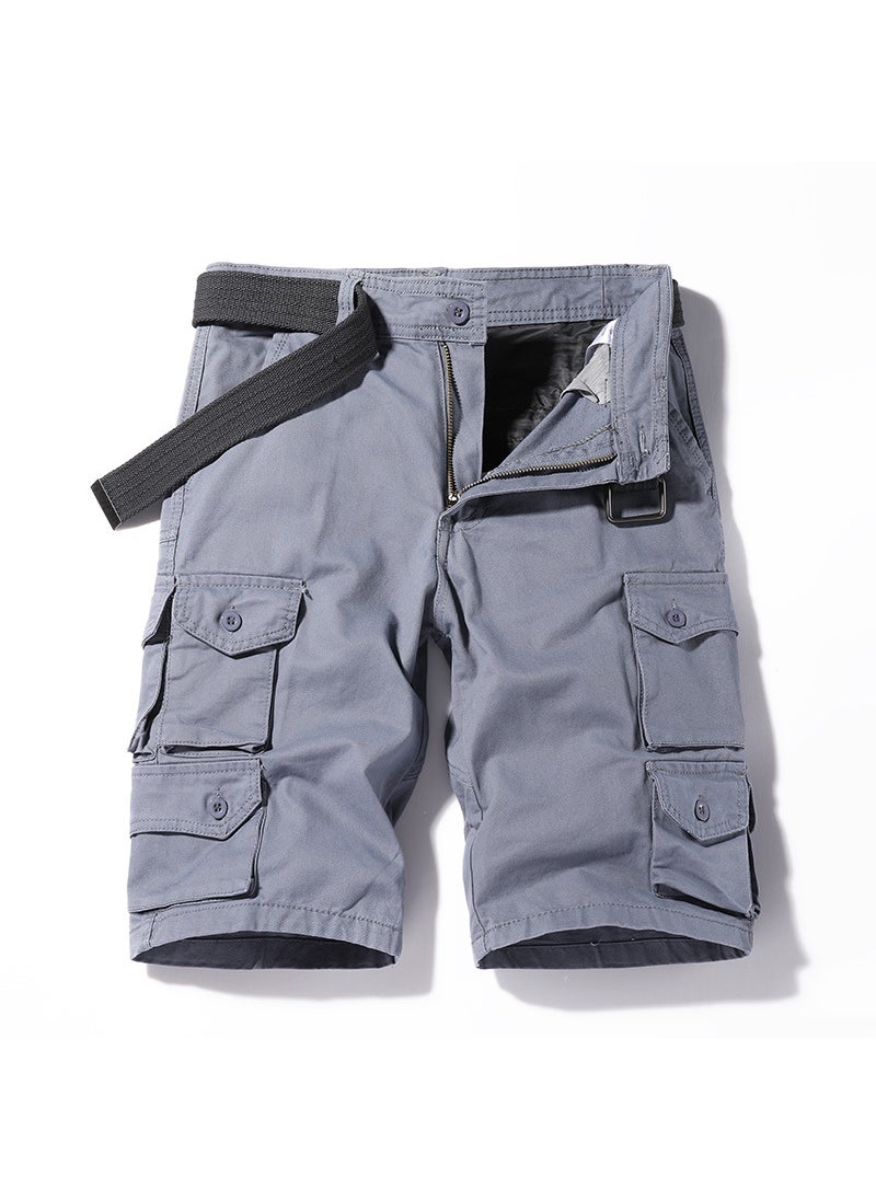 Mens Summer 2021 Multi-Pocket Washed Casual Shorts Grey