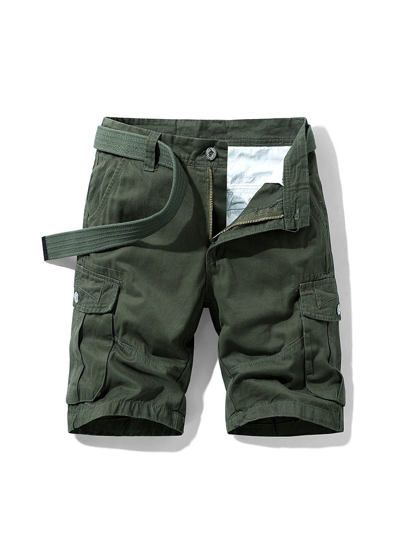 Summer Mens Casual Shorts Brand Trendy Cargo Multi-Pocket Army Green