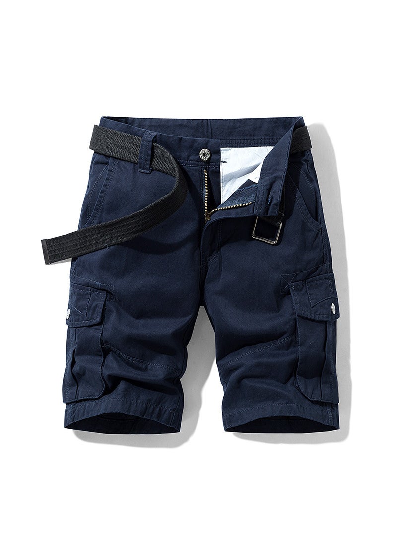 Summer Mens Casual Shorts Brand Trendy Cargo Multi-Pocket Dark blue