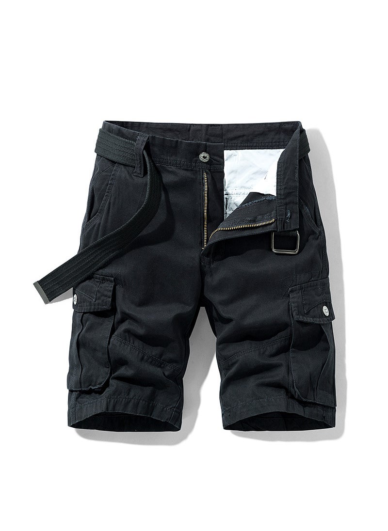 Summer Mens Casual Shorts Brand Trendy Cargo Multi-Pocket Dark blue