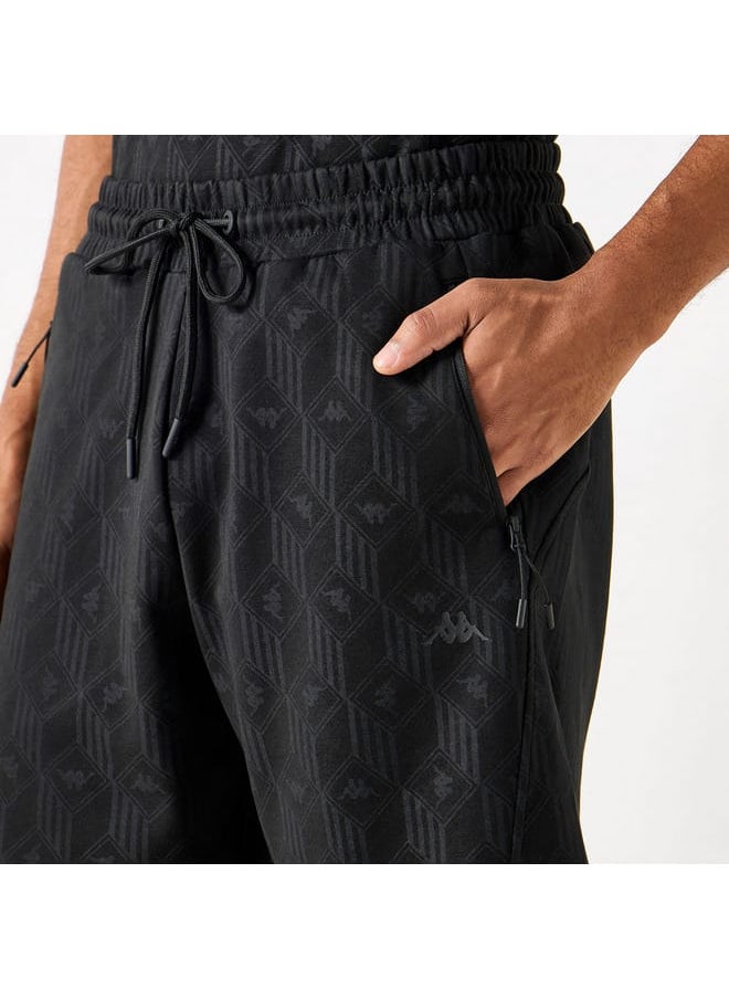 Kappa All-Over Logo Print Shorts with Drawstring Closure and Pockets