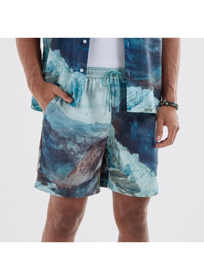 All-Over Graphic Print Shorts with Drawstring Closure and Pockets