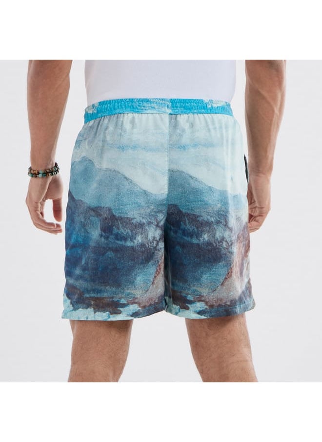 All-Over Graphic Print Shorts with Drawstring Closure and Pockets