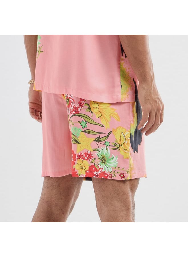 All-Over Print Flexi Waist Shorts with Pockets and Drawstring Closure