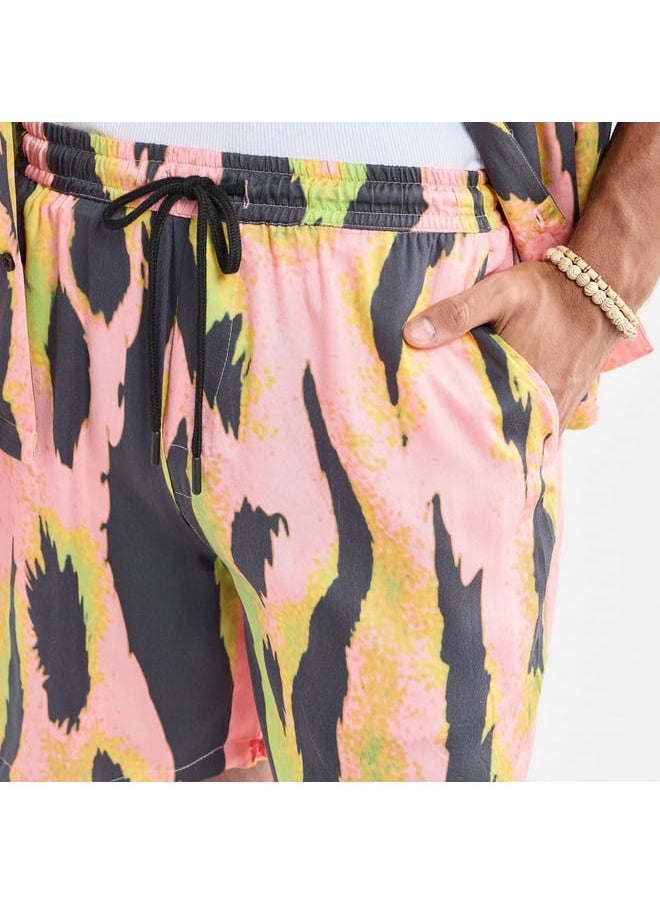 All-Over Print Flexi Waist Shorts with Pockets and Drawstring Closure