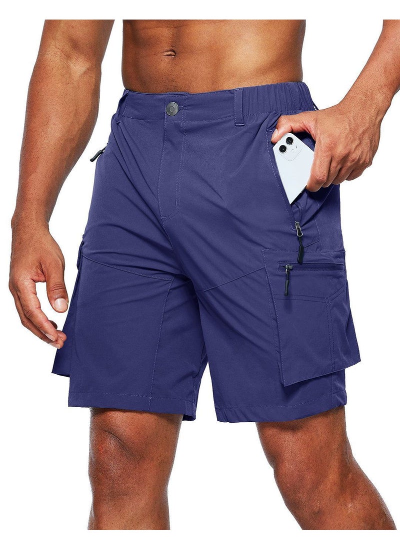 2022 Mens Cargo Shorts Big Size Zipper Multi-Pocket Blue