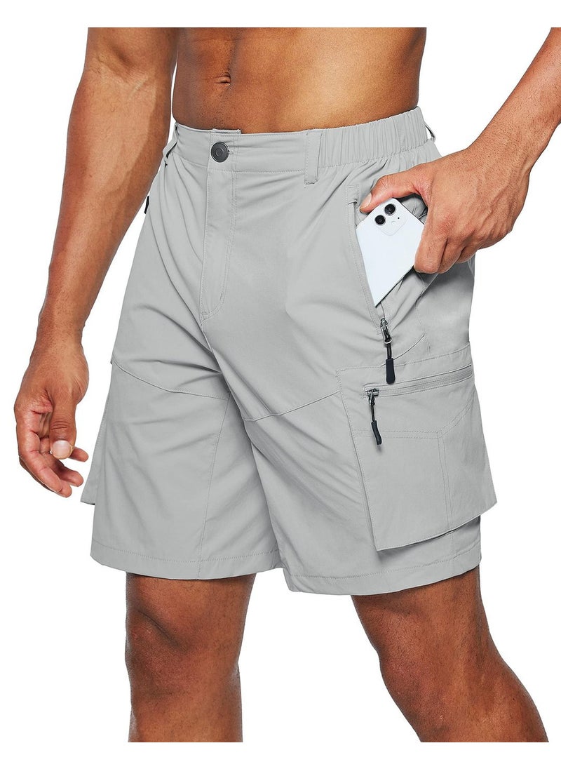 2022 Mens Cargo Shorts Big Size Zipper Multi-Pocket Light gray