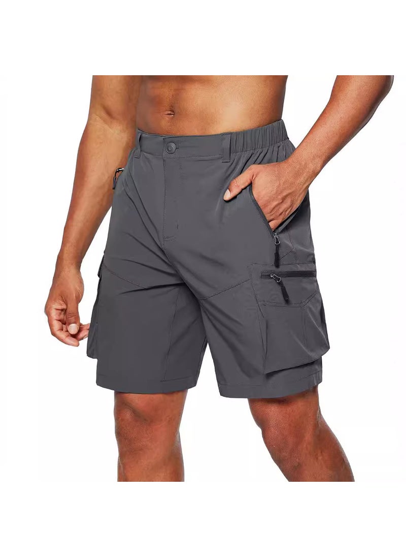 2022 Mens Cargo Shorts Big Size Zipper Multi-Pocket Light gray