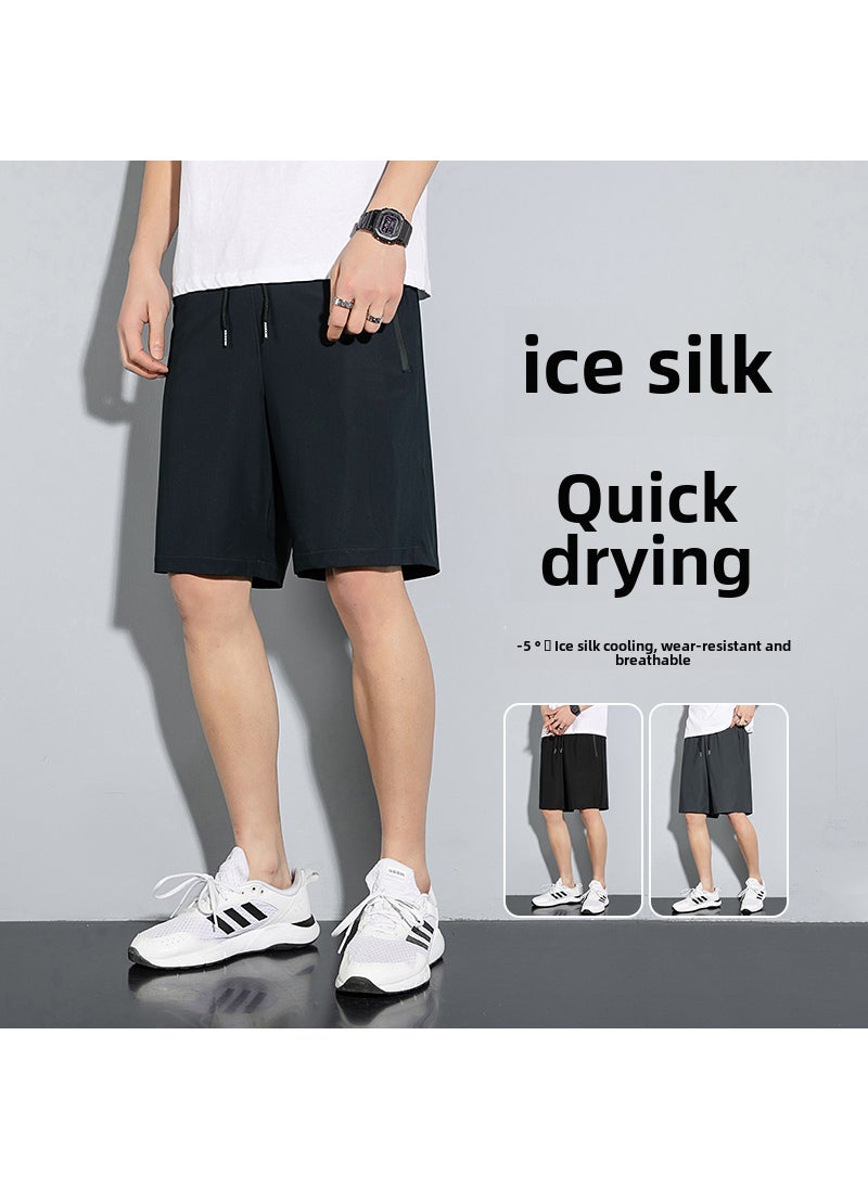 Mens Summer Silk Casual Shorts Black