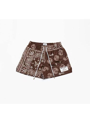 American Style Couples Athletic Shorts Casual Quick-Dry Brown cashew flower