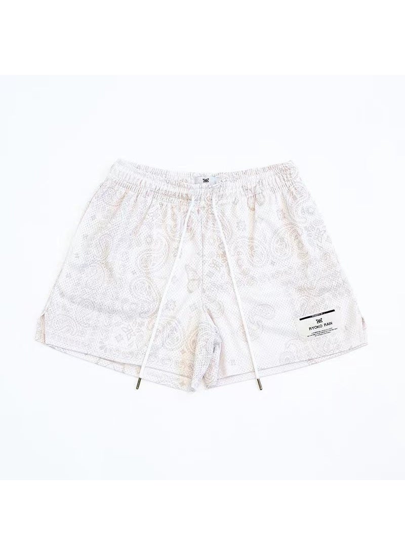 American Style Couples Athletic Shorts Casual Quick-Dry White cashew flower