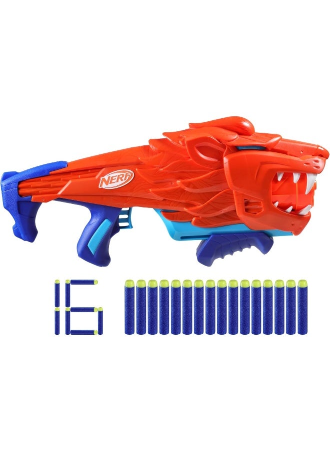 Nerf Junior Wild Lionfury, Easy Play Dart Blaster, 16 Nerf Elite Darts, Nerf Blaster Lion Toys, Outdoor Toys - Age 6 years & Up.