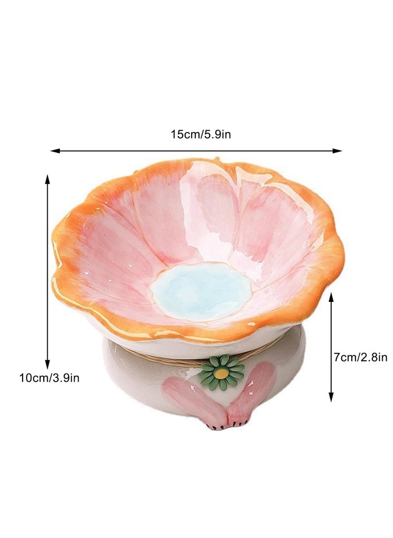 Cat Bowl Elevated Cute Flower Shape Cat Food and Water Bowl Cat Feeding Bowl for Cats and Dogs Pets (Pink)