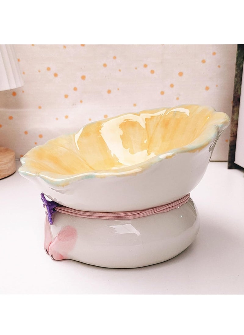 Cat Bowl Elevated Cute Flower Shape Cat Food and Water Bowl Cat Feeding Bowl for Cats and Dogs Pets (Yellow)