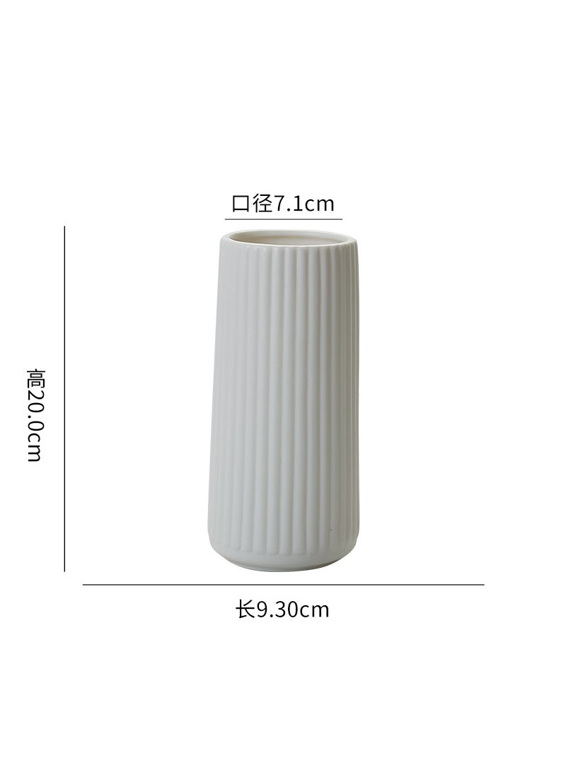 Nordic Luxury White Ceramic Vase Big mouth palace thick stripes