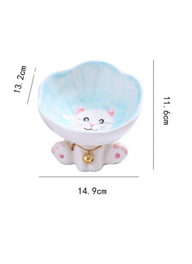 Cat Bowl Ceramic Pet Bowl Large Diameter Cat Food Bowl Dog Food Bowl Anti-Tip Protection Cervical Vertebra Kitten Double Bowl Water Bowl (Purple)