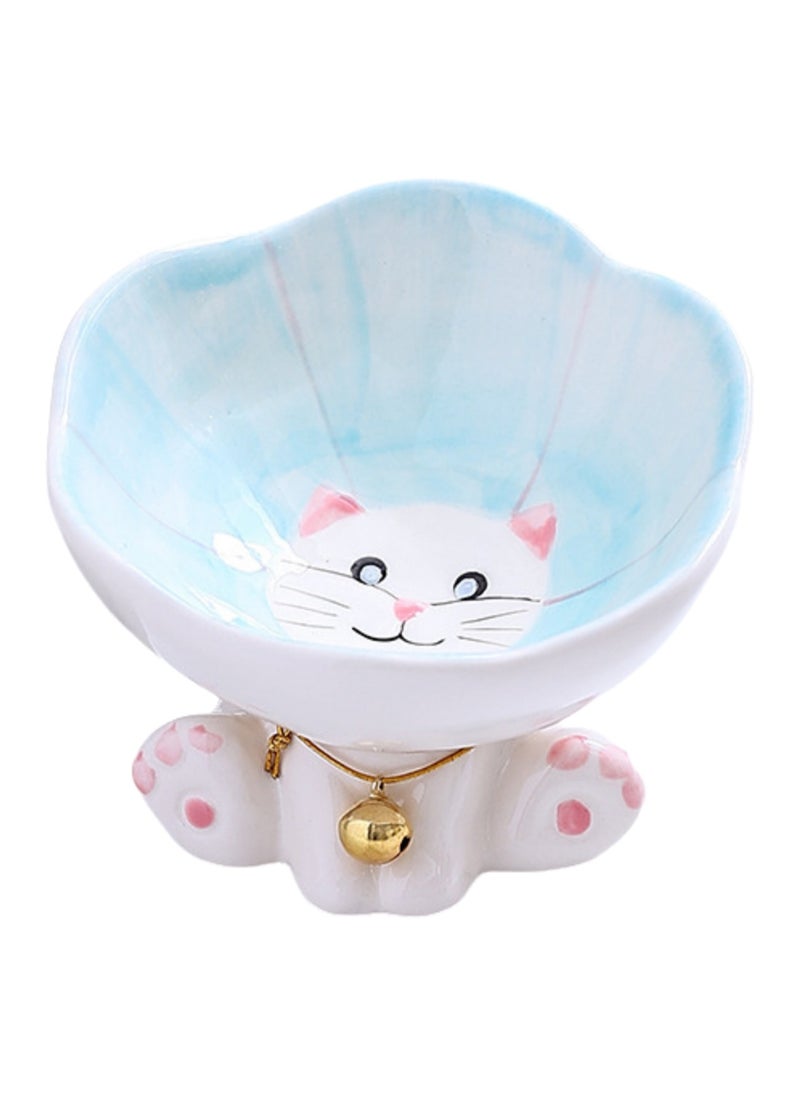 Cat Bowl Ceramic Pet Bowl Large Diameter Cat Food Bowl Dog Food Bowl Anti-Tip Protection Cervical Vertebra Kitten Double Bowl Water Bowl (Blue)