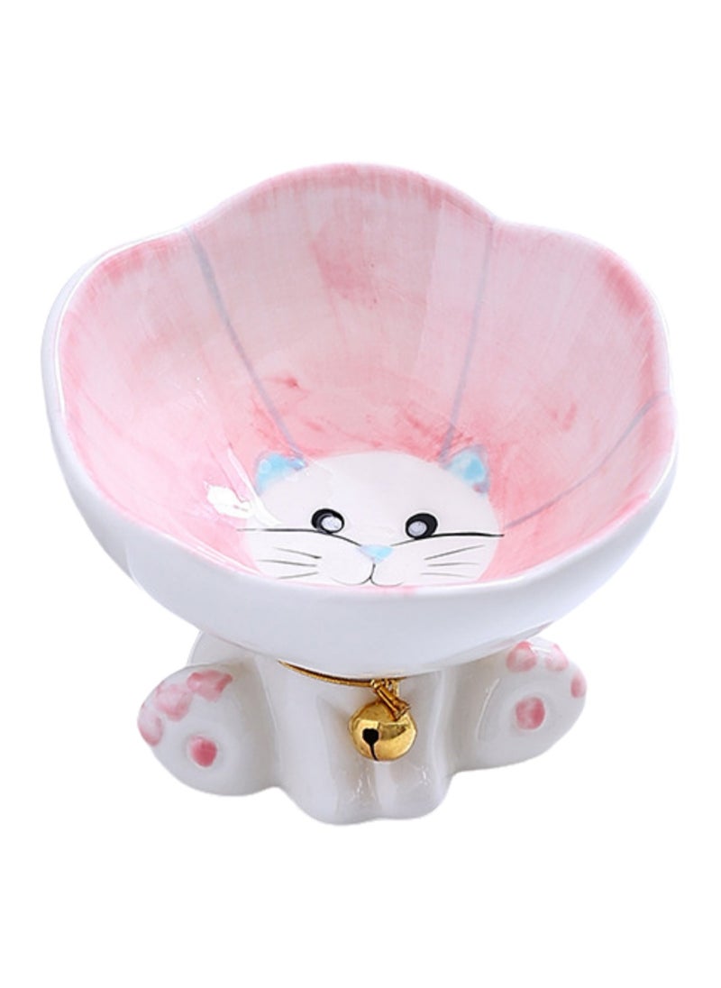 Cat Bowl Ceramic Pet Bowl Large Diameter Cat Food Bowl Dog Food Bowl Anti-Tip Protection Cervical Vertebra Kitten Double Bowl Water Bowl (Pink)