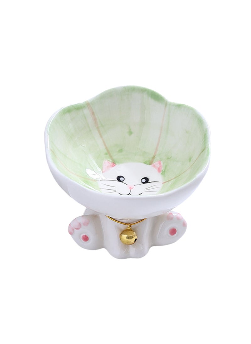 Cat Bowl Ceramic Pet Bowl Large Diameter Cat Food Bowl Dog Food Bowl Anti-Tip Protection Cervical Vertebra Kitten Double Bowl Water Bowl (Green)