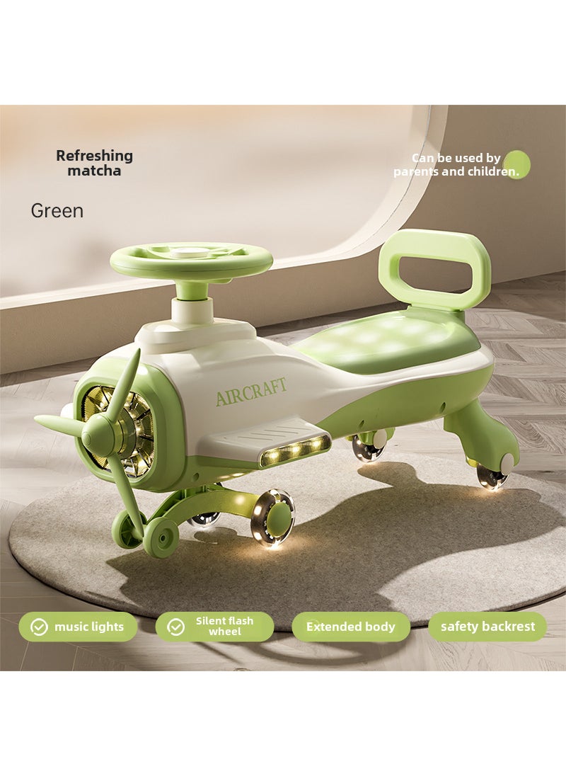 Kids Twist Car 1-6 Years Silent Wheels Anti-Tip Good art child aircraft matcha green [standard] silent flash wheel light music