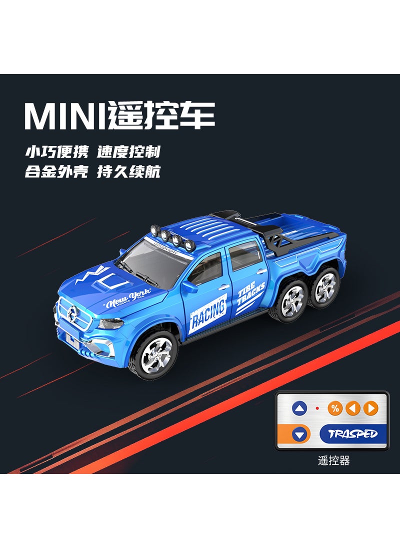 1/64 Scale Mini RC Car Model with Lights for Kids A-8801c blue pickup [six wheels]