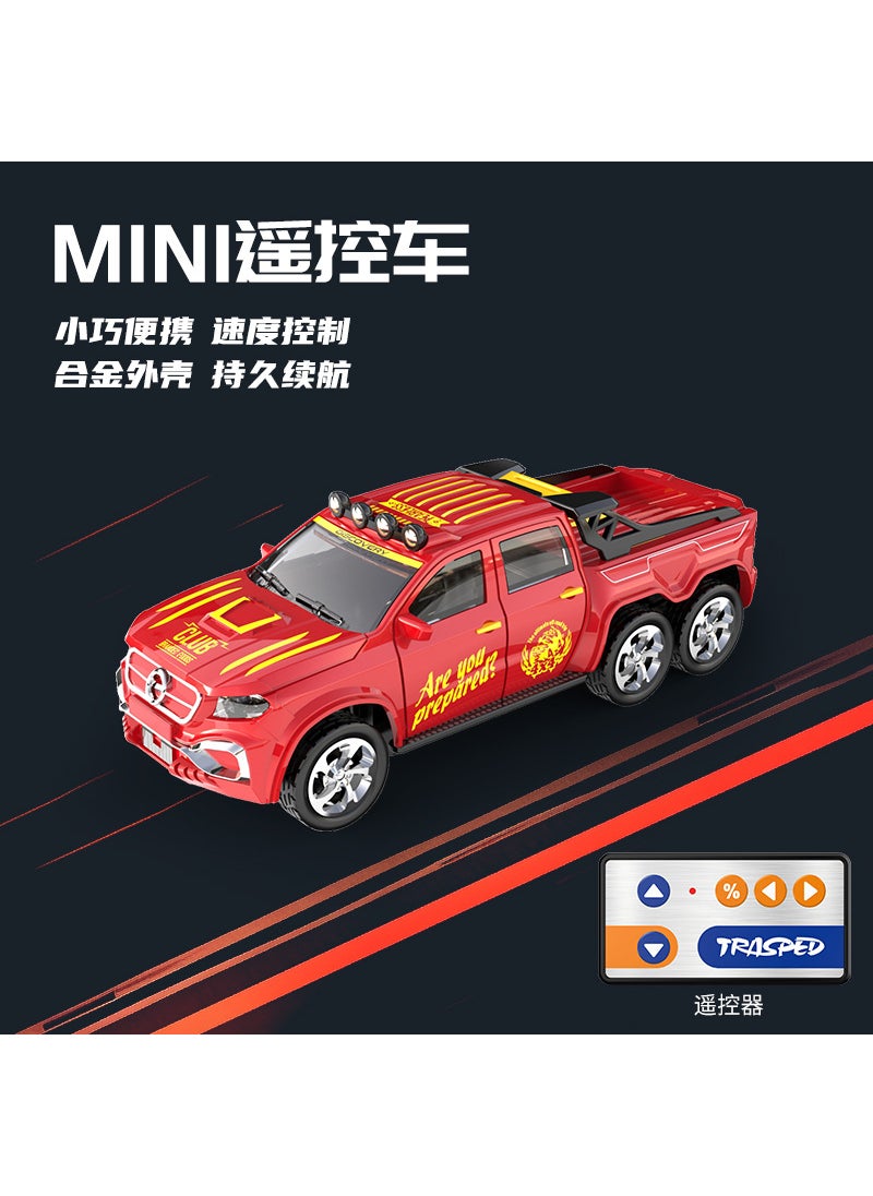 1/64 Scale Mini RC Car Model with Lights for Kids A-8801b red pickup truck [six wheels]