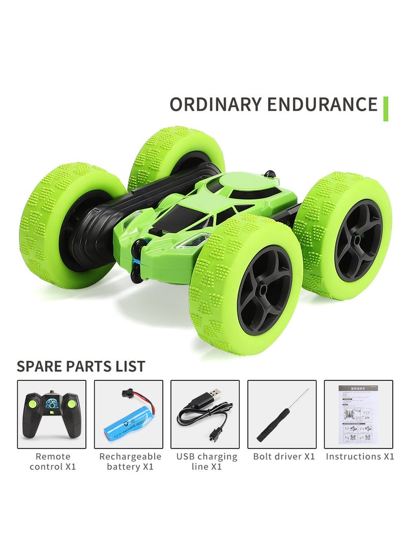 Cross-border double-sided stunt four-wheel drive remote control car high-speed 360-degree rotating rollover car lights childrens remote control car toys green