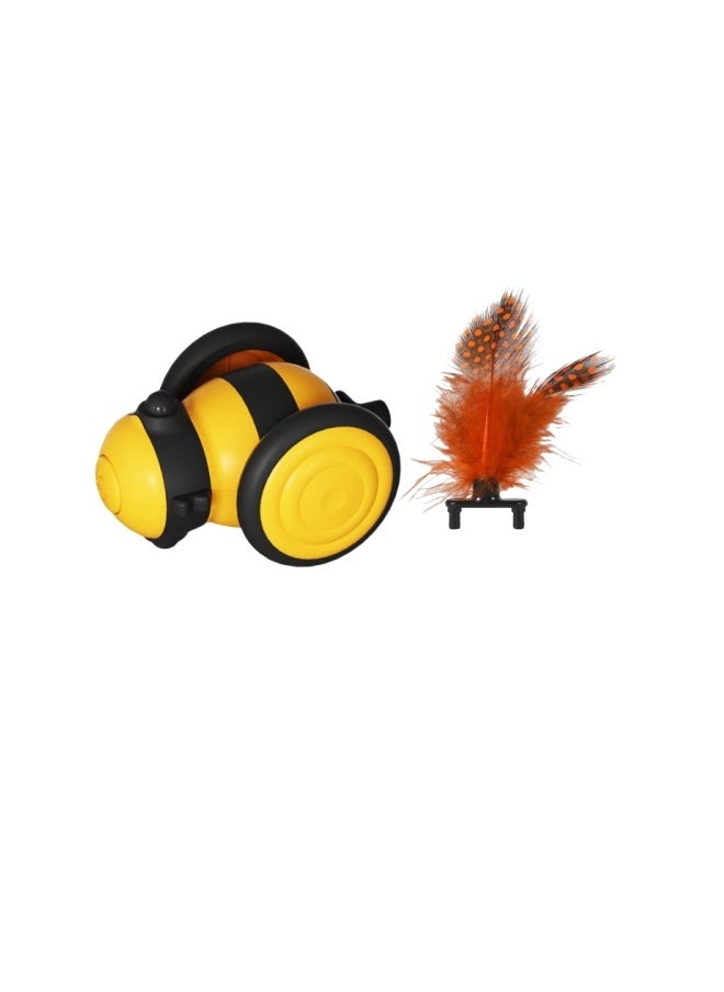 Interactive USB Rechargeable Cat Toy - Light-Chasing Bee with Colorful Tail, Automatic Obstacle Avoidance & Detachable Feathers