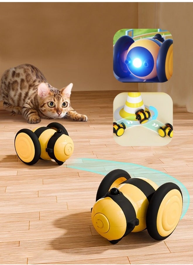 Interactive USB Rechargeable Cat Toy - Light-Chasing Bee with Colorful Tail, Automatic Obstacle Avoidance & Detachable Feathers