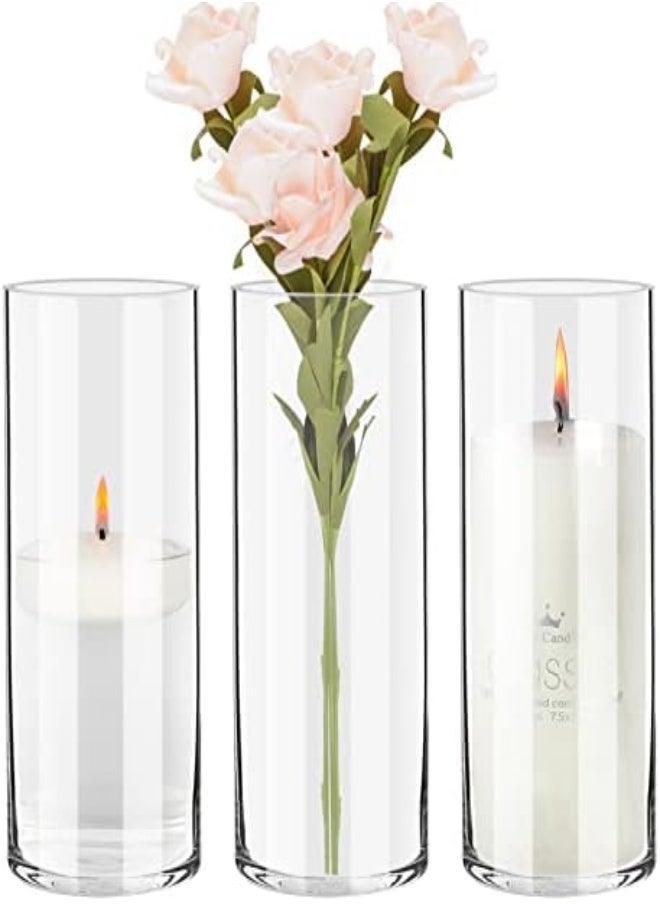 Bigivaca 10 Inch Tall Clear Glass Cylinder Vases Bulk,Set Of 3 Cylinder Floating Candle Holders,Bulk Plant & Flower Vases For Centerpieces,Wedding And Home Decoration.（H:10