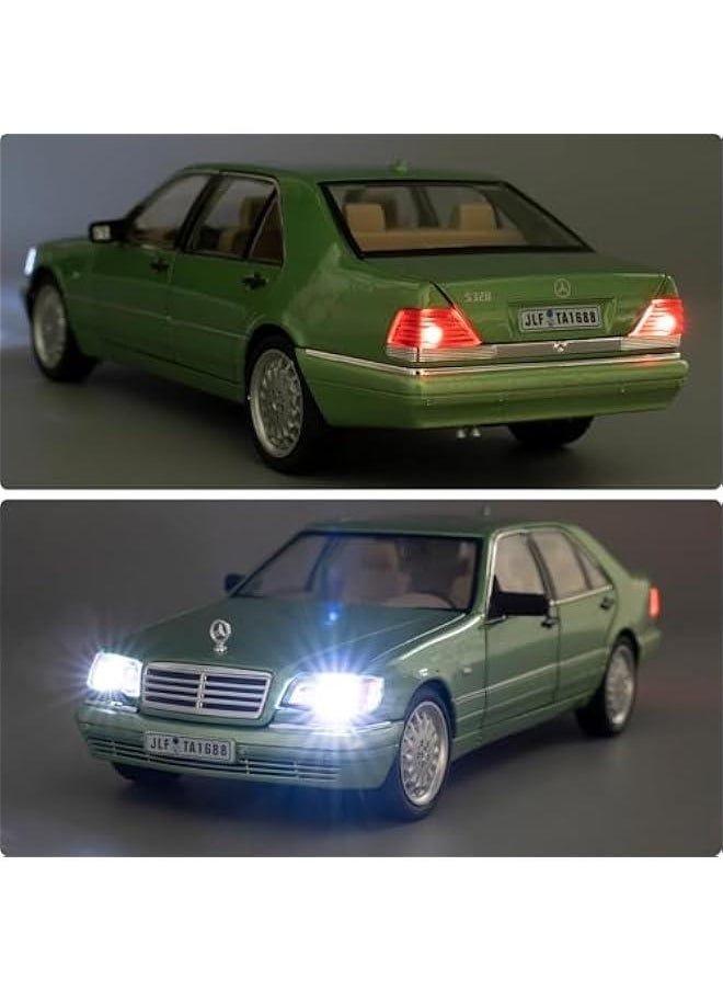 Compatible for 1:24 Benz W140 S320 Model Car, Diecast Collectible Pull Back Toy Car, Retro Classic Car with Sound and Light for Adults Kids Boys Girls, Gift Green