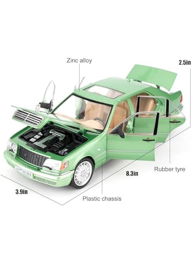 Compatible for 1:24 Benz W140 S320 Model Car, Diecast Collectible Pull Back Toy Car, Retro Classic Car with Sound and Light for Adults Kids Boys Girls, Gift Green