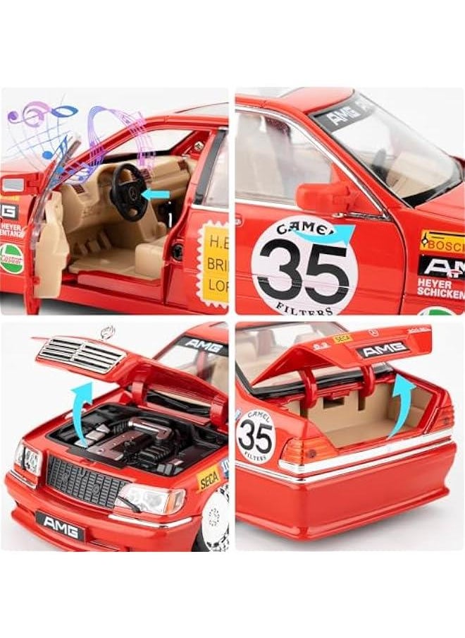 Compatible for 1:24 Benz W140 S320 Model Car, Diecast Collectible Pull Back Toy Car, Retro Classic Car with Sound and Light for Adults Kids Boys Girls, Gift Red