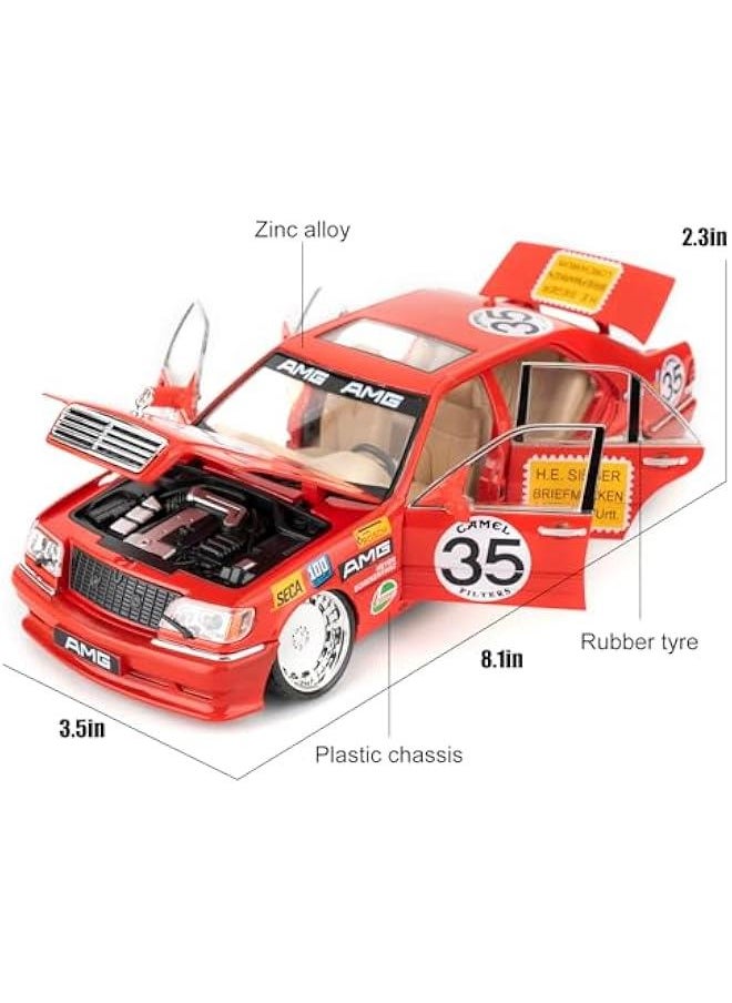 Compatible for 1:24 Benz W140 S320 Model Car, Diecast Collectible Pull Back Toy Car, Retro Classic Car with Sound and Light for Adults Kids Boys Girls, Gift Red