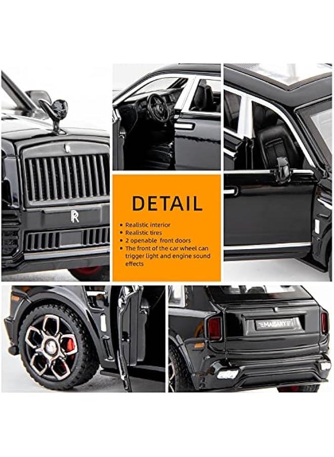 Compatible for 1:36 Rolls Royce Cullinan Car Model, Diecast Pull Back Car Toy car, Doors Open, Light and Sound, Boys Toys Kids Adults Gifts (Black)