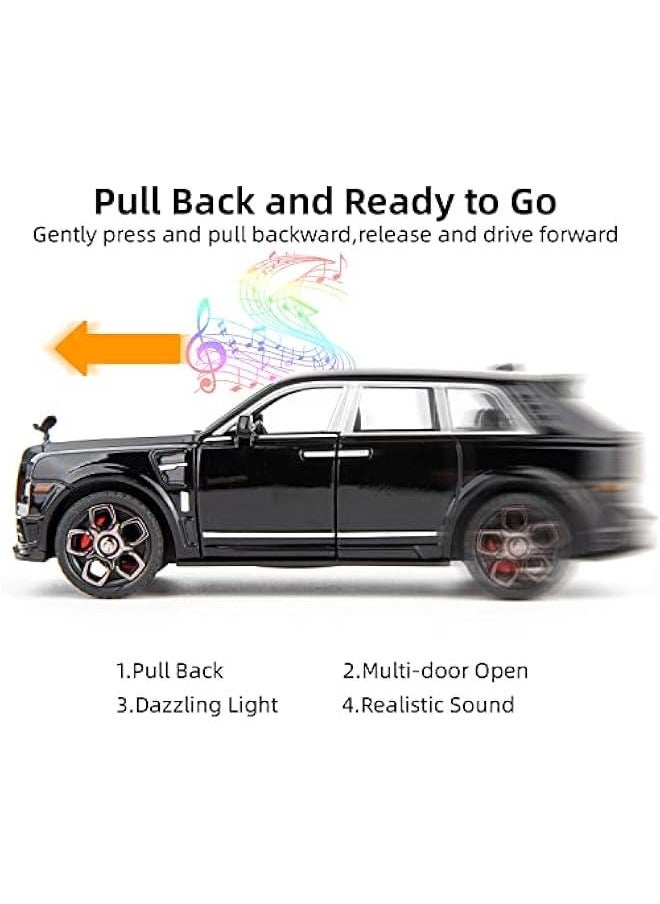 Compatible for 1:36 Rolls Royce Cullinan Car Model, Diecast Pull Back Car Toy car, Doors Open, Light and Sound, Boys Toys Kids Adults Gifts (Black)