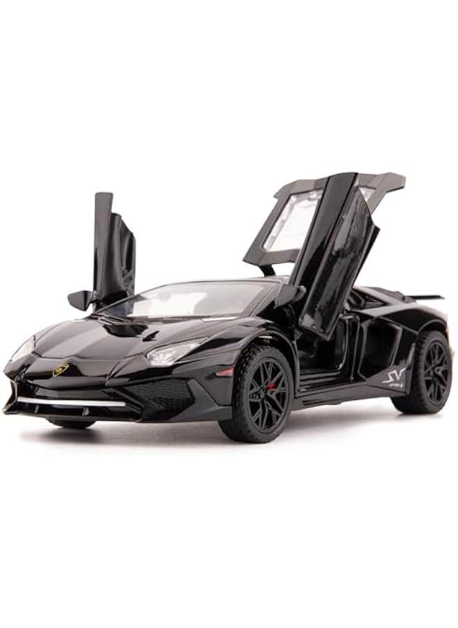 1:32 Lambo LP750 Model Pull Back Car Toy car with Sound and Light for Kids Boy Girl, Metal Body, Door Opened, Black