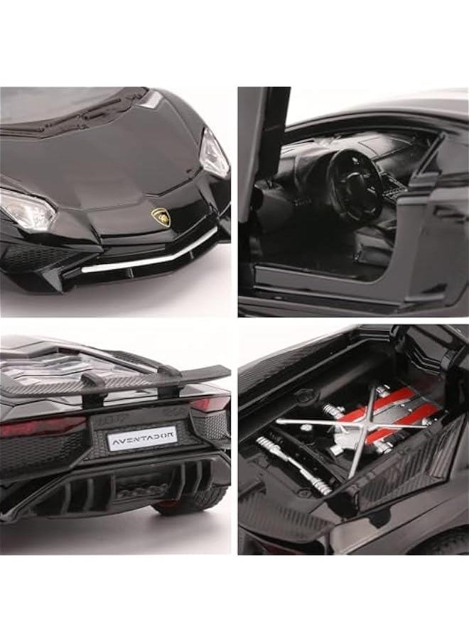 1:32 Lambo LP750 Model Pull Back Car Toy car with Sound and Light for Kids Boy Girl, Metal Body, Door Opened, Black