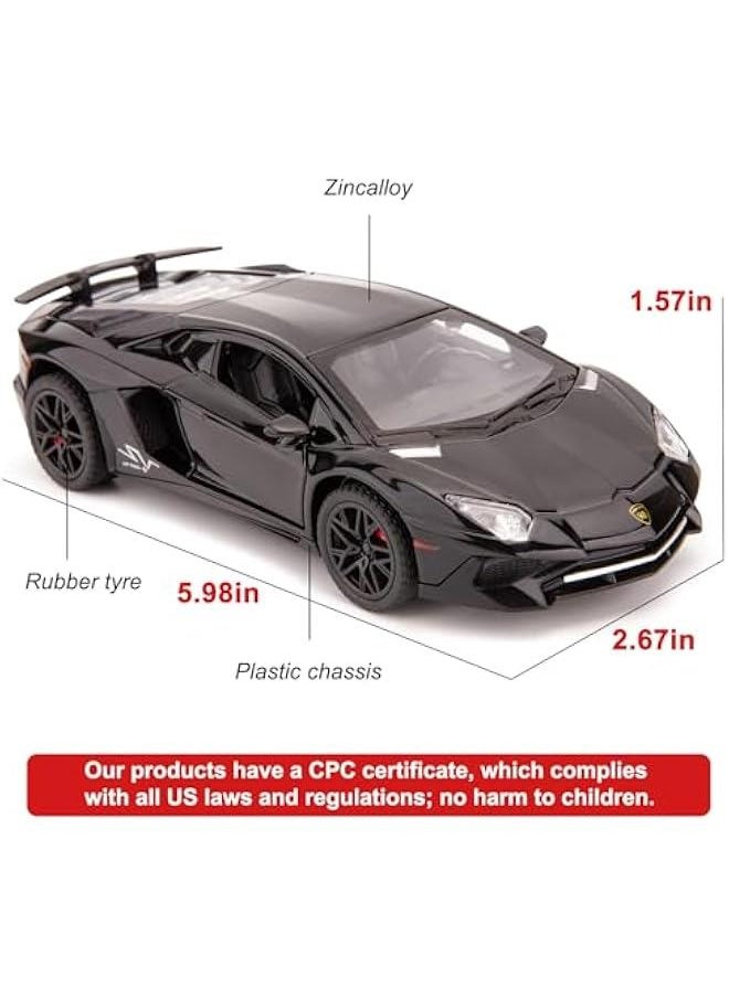 1:32 Lambo LP750 Model Pull Back Car Toy car with Sound and Light for Kids Boy Girl, Metal Body, Door Opened, Black