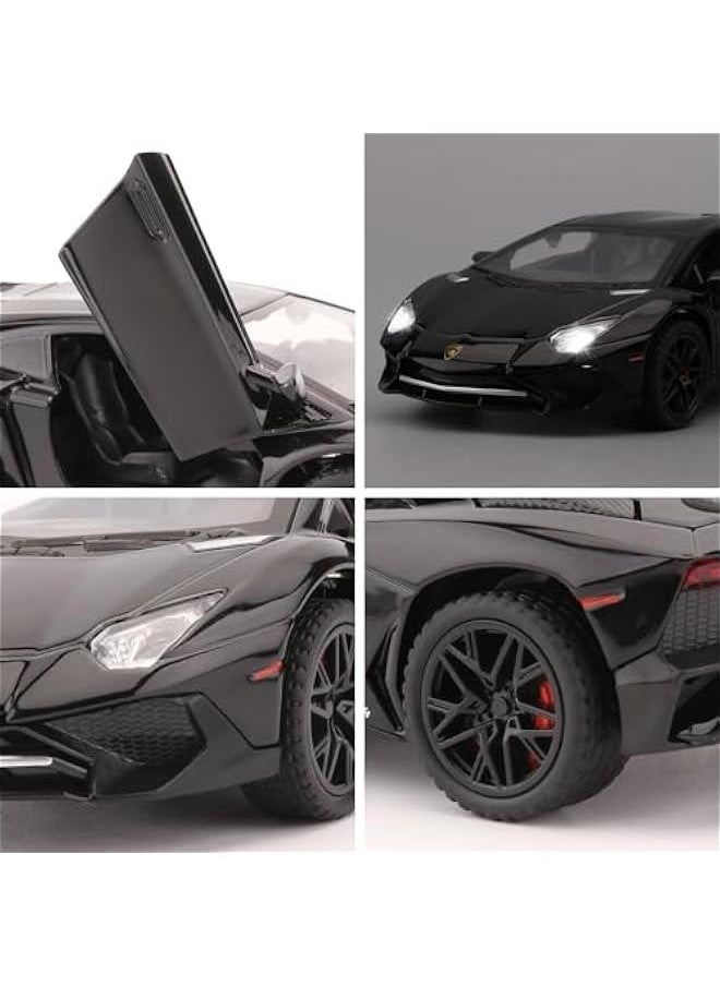 1:32 Lambo LP750 Model Pull Back Car Toy car with Sound and Light for Kids Boy Girl, Metal Body, Door Opened, Black