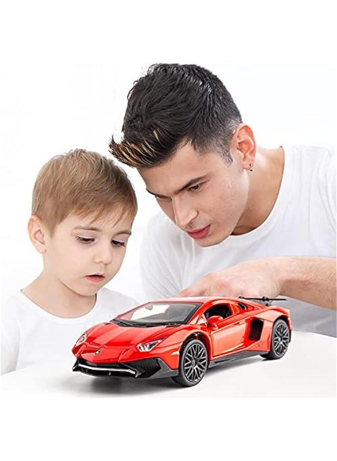 1:32 LP750 Lambo Model Pull Back Car Toy car with Sound and Light for Kids Boy Girl, Metal Body, Door Opened, Red