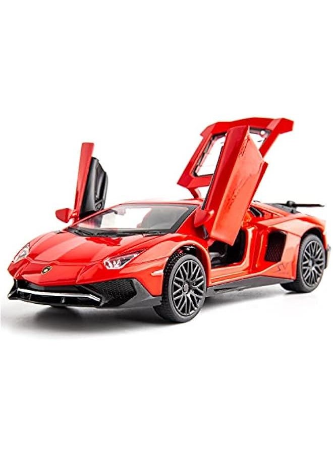 1:32 LP750 Lambo Model Pull Back Car Toy car with Sound and Light for Kids Boy Girl, Metal Body, Door Opened, Red