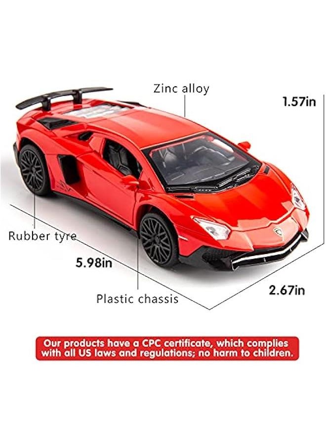 1:32 LP750 Lambo Model Pull Back Car Toy car with Sound and Light for Kids Boy Girl, Metal Body, Door Opened, Red