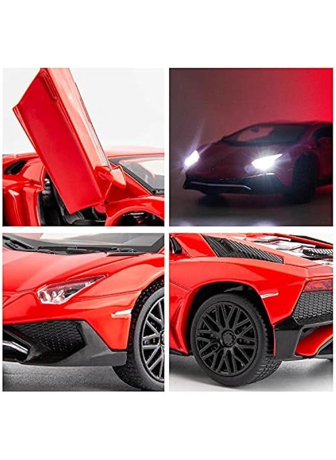 1:32 LP750 Lambo Model Pull Back Car Toy car with Sound and Light for Kids Boy Girl, Metal Body, Door Opened, Red