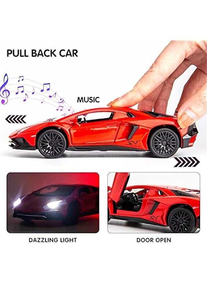 1:32 LP750 Lambo Model Pull Back Car Toy car with Sound and Light for Kids Boy Girl, Metal Body, Door Opened, Red