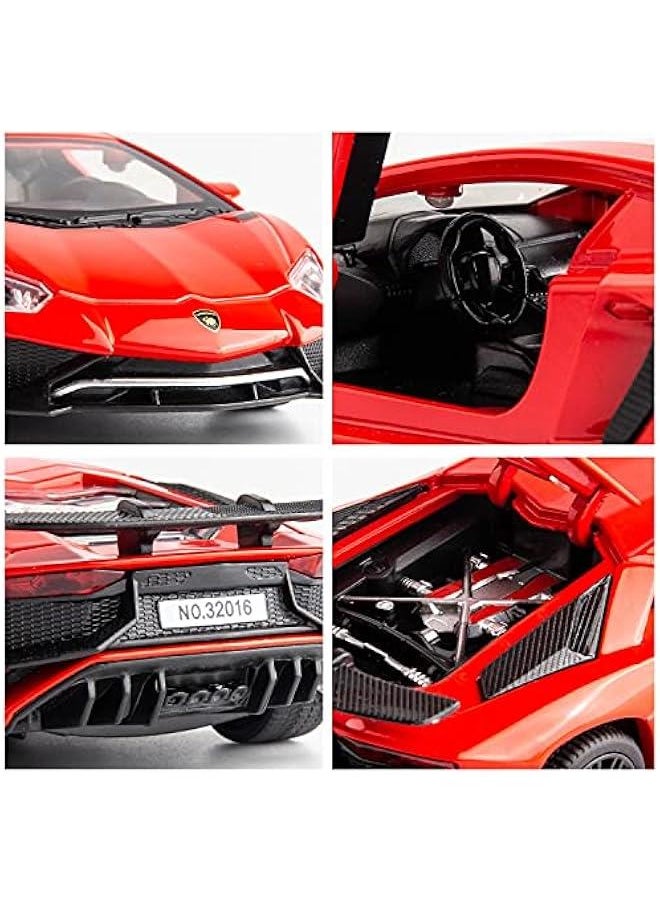 1:32 LP750 Lambo Model Pull Back Car Toy car with Sound and Light for Kids Boy Girl, Metal Body, Door Opened, Red