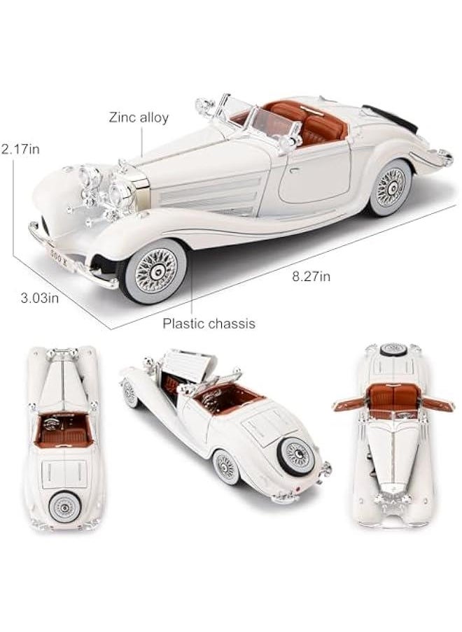 Compatible for 1:24 Benz 500K Toy Car Model, Diecast Collectible Pull Back Model Car with Sound and Light, Retro Classic Car Toy Gift Vehicles for Adults Kids Boys Girls